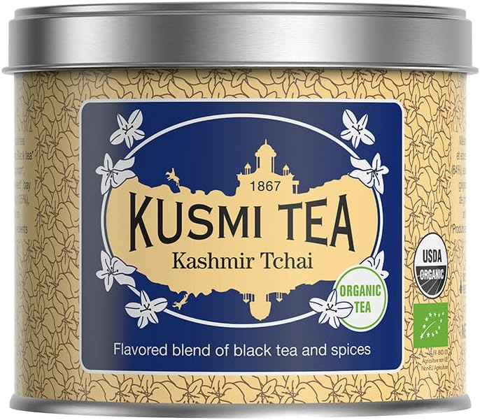 KUSMI TEA شاي كوسمي كشمير تشاي - شاي أسود عضوي مع توابل - علبة 3.5 أونصة - Image 1